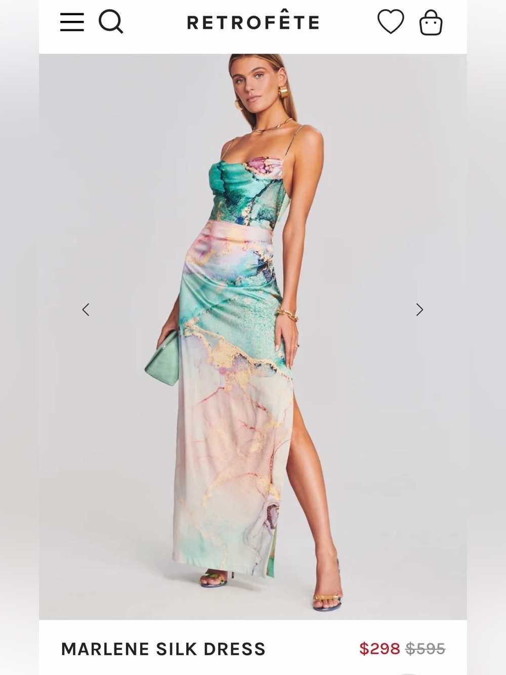 Retrofête Marlene Silk Maxi Dress - Unique Watercolor Marble Design -Sz SX